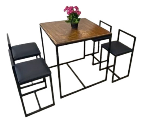 Conjunto Mesa 4 Cadeiras Pequena Estofado Preto Wood Box