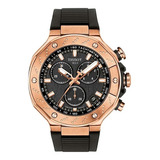 Relógio De Pulso Tissot T-sport T-race Chronograph Com Corpo Rosé,  Analógico, Para Masculino, Fundo  Preto, Com Correia De Silicone Cor Preto, Bisel Cor Rosé E Fivela Simples