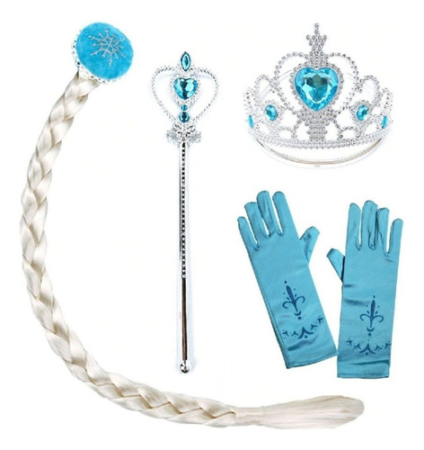 Kit Frozen Elsa Acessórios Varinha + Luvas + Trança + Coroa