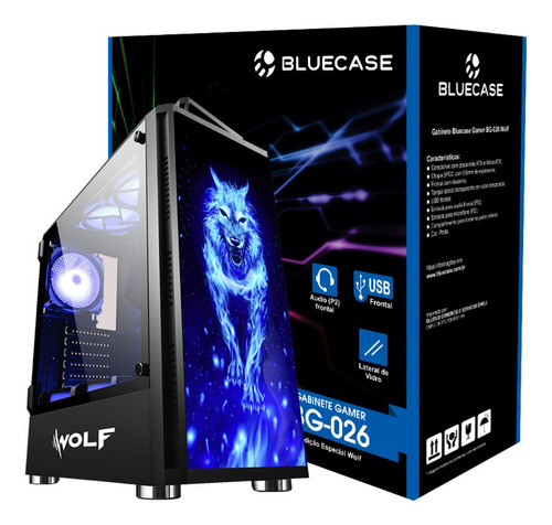 Gabinete Gamer Atx Grande Wolf Lobo Janela Vidro Até 9 Fans