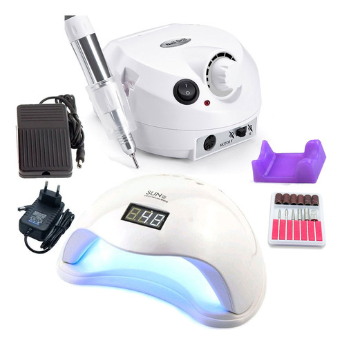 Kit Manicure Completo Sun 5 Led Uv Cabine Lixadeira Elétrica