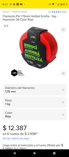 Filamento Hellbot Para Impresora 3d Negro, Rojo Y Verde