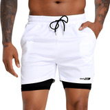 Bermuda 2 Em 1 Treino Academia Short Duplo Bolso Interno Uv