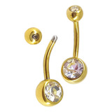 Piercing Banana Bell Umbigo C/zircônia Em Aço Pvd Gold 