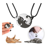 Colar Duplo Cat Love Titanio Amizade Amor Gatos Yin Yang