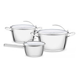 Bateria Olla Cocina 3 Pzs Tramontina Ventura Acero Inox. Cuo