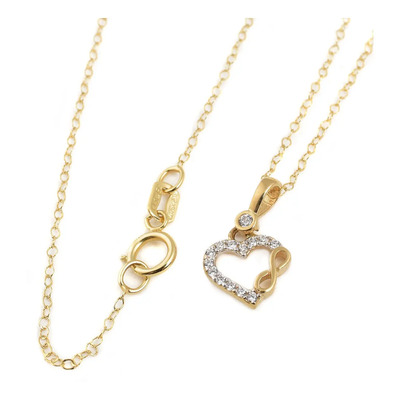 Jgo. Gargantilla Y Aretes Corazón Infinito Oro 14k C/zircs Amarillo