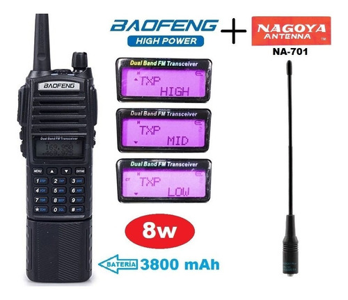 8w Radio Baofeng Uv-82 Hp Con Pila 3800 Mah + Antena Nagoya
