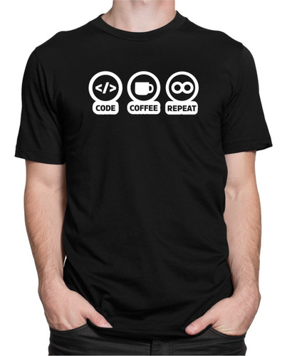 Camiseta Camisa Code Coffee Repeat Programação Computação