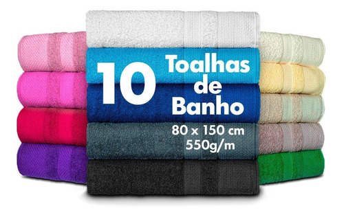 Kit C/10 Toalha De Banho - Gigantes 80 X 1,50 - 500 G/m² Top