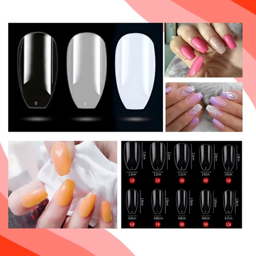 Tips Coffin Ballerina Cristal Natural 100 Unidades Uñas Escu