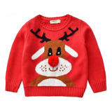 Sueter Navideño Unisex Niños Algodon Rojo Reno