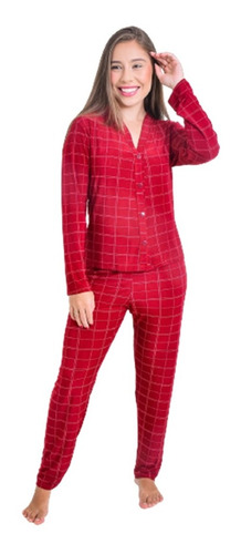 Pijama Longo De Frio Aberto De Botão Amamentação Pós Parto