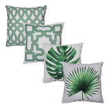 Kit 4 Capas Almofada Natureza Plantas Geometria 45x45 Linho