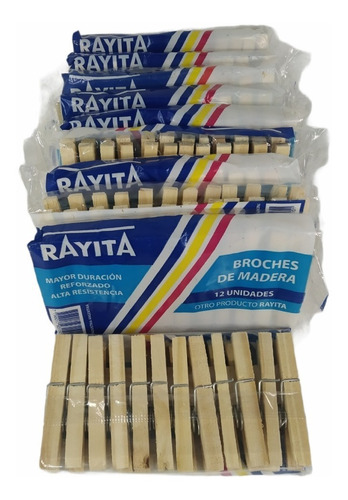 Broche De Madera Reforzado Rayita X 12 Unidades Pack X 10