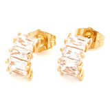 Aretes Curvos Bagette Oro Laminado 18k Arracadas De Moda 