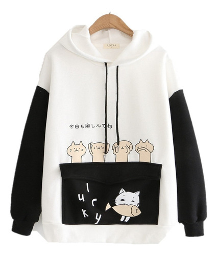 Anriy Sudadera Con Capucha Estampado De Pez Gato Japonés Coreano