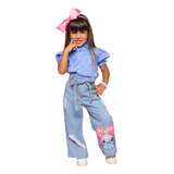 Conjunto Calça Jeans E Blusa Infantil Menina Mini Diva