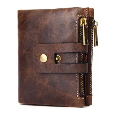 Cartera Para Hombre Corta Retro Doble Cremallera Hebilla Heb