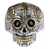 Anillo Calavera Mexicana Real Plata 925 Laminado Oro 14k