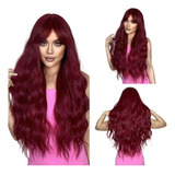 Peruca Ondulada Bio Fibra Hair Premium Vermelho Vinho 60cm
