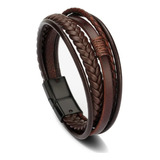 Pulseira Masculina De Couro 3 Voltas Fecho De Imã