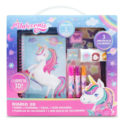 Diario 3d Unicornio Con Sello Y Stickers Color Rosa | MercadoLibre