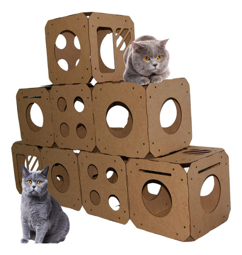 Kit Gato Playground Tunel Parquinho Pet Gatificação 8 Cubos