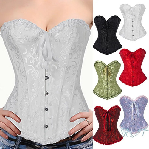 Mujer Satén Deshuesado Corsé Overbust Gótico Bustier Top C