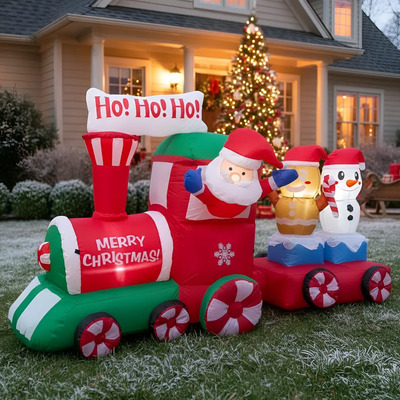 Muñeco Inflable De Santa Claus En Tren Luces Led 220cm | Envío gratis