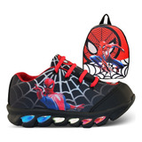 Tenis De Led Infantil Masculino Homem Aranha Mais Mochila