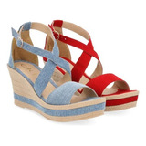 Sandalia Dama Plataforma Rojo Y Azul Duo Pack 292