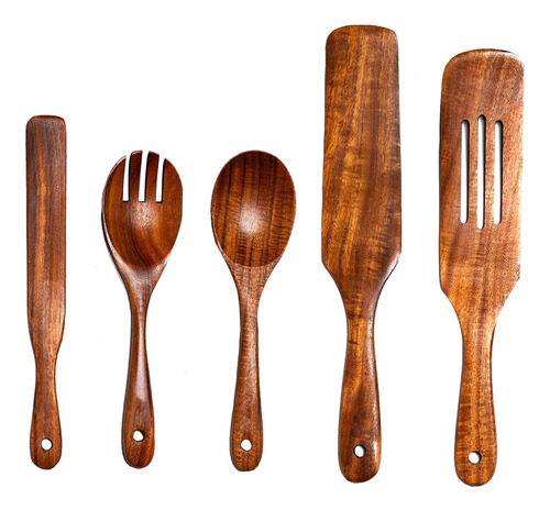 Juego De 5 Utensilios De Cocina De Madera De Teca Natural, R