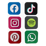 Kit 6 Plaquinhas Ícones Aplicativos App Instagram Tiktok 