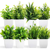 Plantas Artificiales Verdes C/ Maceta Blanca Cuadrada Pack 8