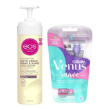 Set Afeitar Mujer Crema Afeitar Eos + Rastrillo Venus 3 Pzas