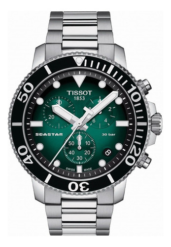 Reloj Tissot T-sport T1204171109101 Seastar 1000 Color De La Correa Plateado Color Del Bisel Negro Color Del Fondo Verde
