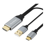 Eluteng Cable Hdmi A Usb C 6.6 Pies Con Fuente Alimentación