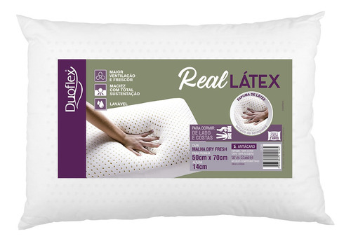 Travesseiro 14cm Real Latex Duoflex 50 X 70cm Branco