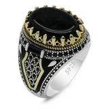 Anillo Vintage Para Hombre Con Piedra De Ónix Negro, Color O