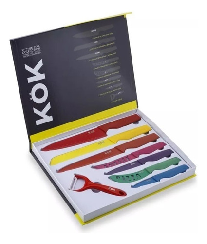 Set 8 Piezas De Cuchillos De Cocina Colores Kok Acero.inox