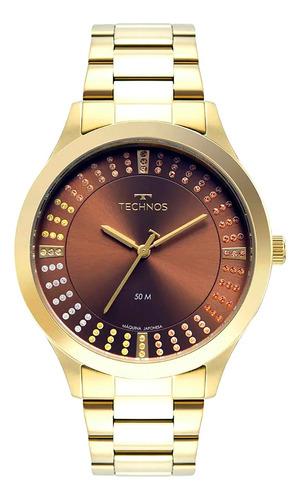 Relógio Technos Feminino Dourado Grande Com Pedras 2036mqe +