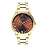 Relógio Technos Feminino Dourado Grande Com Pedras 2036mqe +