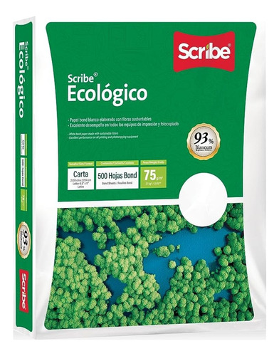 Paquete 500 Hojas Papel Blanco Carta Ecologico Verde Scribe