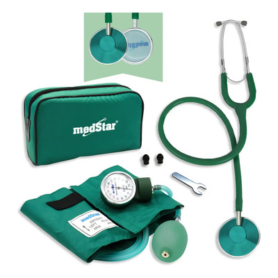 Kit Baumanómetro Aneroide Con Estetoscopio De Una Campana Simplex Color Verde Teal Medstar, Brazalete 23-32 Cm Tamaño Estándar | Meses sin interés
