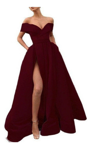 Elegante Vestido De Noche De Color Liso Con Escote En V2023