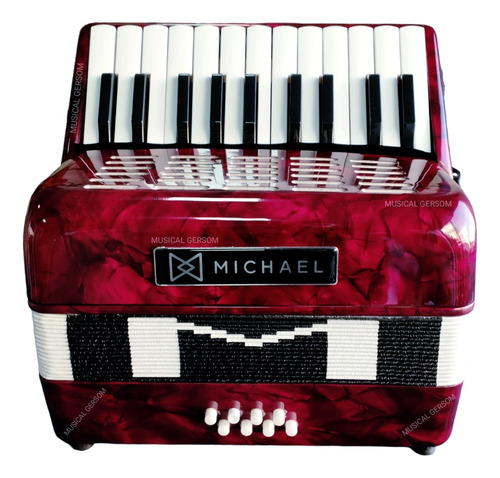 Acordeon Sanfona Michael Acm0822 8 Baixos Vermelha Com Capa