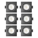 Kit 6 Spots Blumenau Quadrado Led Embutir 3w Preto 110v/220v