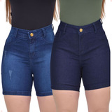  Kit 2 Bermuda Jeans Feminino Meia Coxa Empina Bumbum 