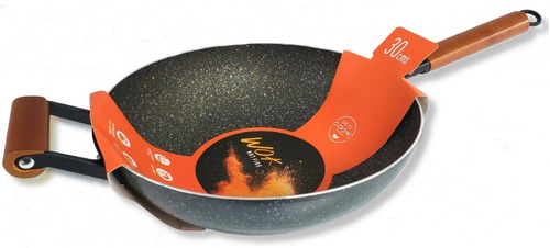 Wok Antiadherente Marmoleado Negro 30 Cm.